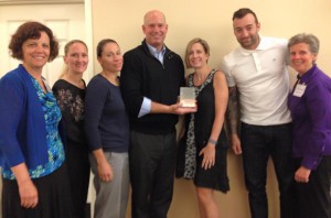 Left to right, Catherine Sullivan-DeCarlo, Einera Beauvais, Michael Storz, Jeannie Jamieson, Jayson Leydon of Crossfit Milford and Jill Meyerhoff, Cornell-Scott Hill Health Center, were at the award ceremony.