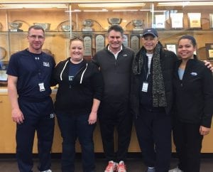 Chapel Haven's tennis clinic has many fans, including Christian Appleman of Yale Tennis Center, Melissa Rockefeller, who staffs the clinic weekly for Chapel Haven; coach Jerry Weil; volunteer Jerry Berg; and Jenn Myatt of USTA Southern CT.